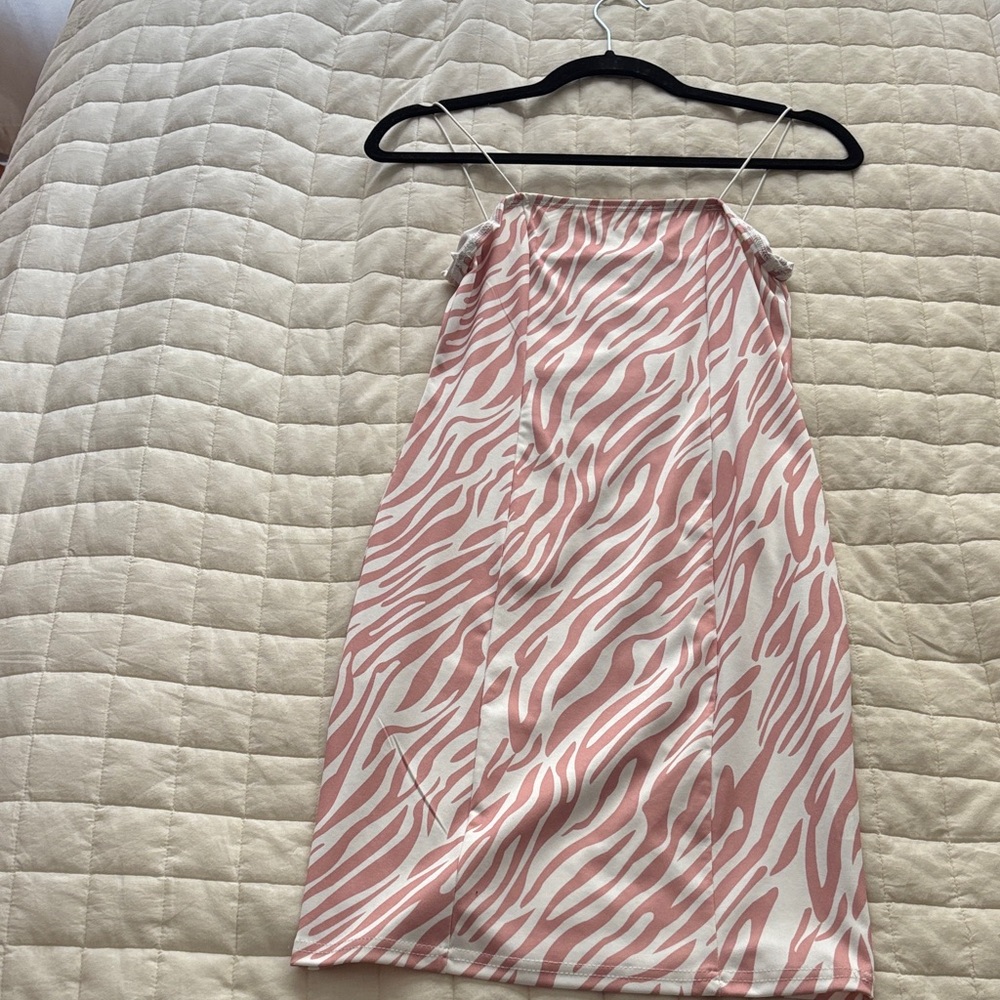 ROMWE Pink and White Zebra Print Midi Skirt